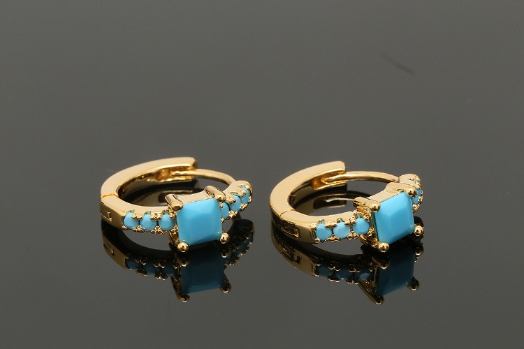 CH2053-Gold Plated (1pairs)-Turquoise CZ Round Lever Back Earrings-Nickel Free, [PRODUCT_SEARCH_KEYWORD], JEWELFINGER-INBEAD, [CURRENT_CATE_NAME]