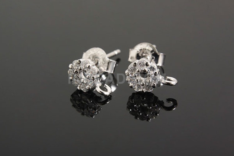 K340-Rhodium Plated-(1pairs)-CZ Flower Earring Component-Wholesale Silver Earrings, [PRODUCT_SEARCH_KEYWORD], JEWELFINGER-INBEAD, [CURRENT_CATE_NAME]