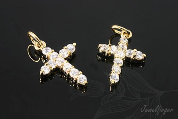 K422-Gold Plated-(1piece)-10.5*15.5mm CZ Cross Pendants-Wholesale Silver Pendants, [PRODUCT_SEARCH_KEYWORD], JEWELFINGER-INBEAD, [CURRENT_CATE_NAME]