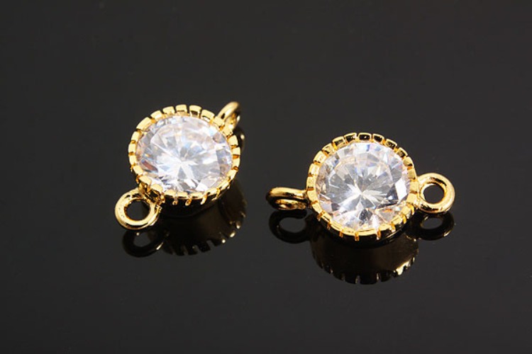 K148-Gold Plated-(1piece)-7mm CZ Connects-Wholesale Silver Connects, [PRODUCT_SEARCH_KEYWORD], JEWELFINGER-INBEAD, [CURRENT_CATE_NAME]