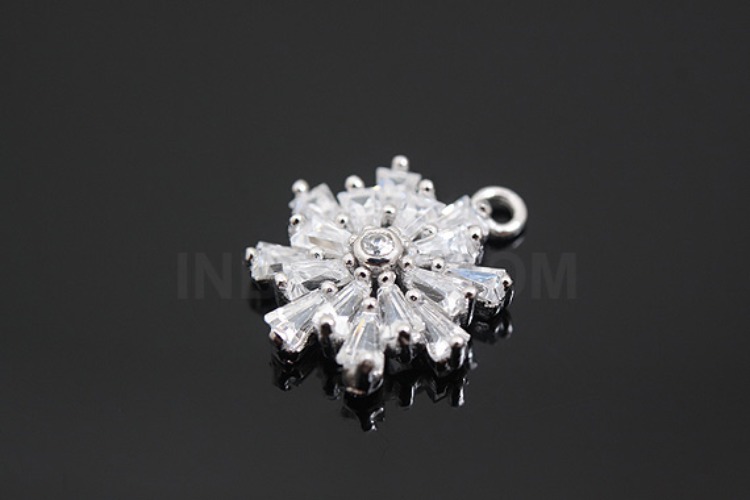 K692-Rhodium Plated-(1piece)-12mm CZ Snowflake Pendants-Wholesale Silver Pendants, [PRODUCT_SEARCH_KEYWORD], JEWELFINGER-INBEAD, [CURRENT_CATE_NAME]