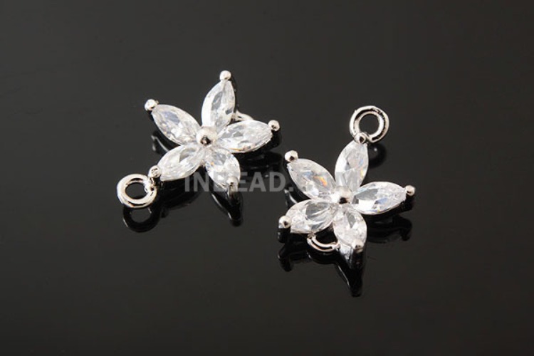 K723-Rhodium Plated-(1piece)-9mm CZ Flower Silver Connects-Wholesale Silver Connects, [PRODUCT_SEARCH_KEYWORD], JEWELFINGER-INBEAD, [CURRENT_CATE_NAME]
