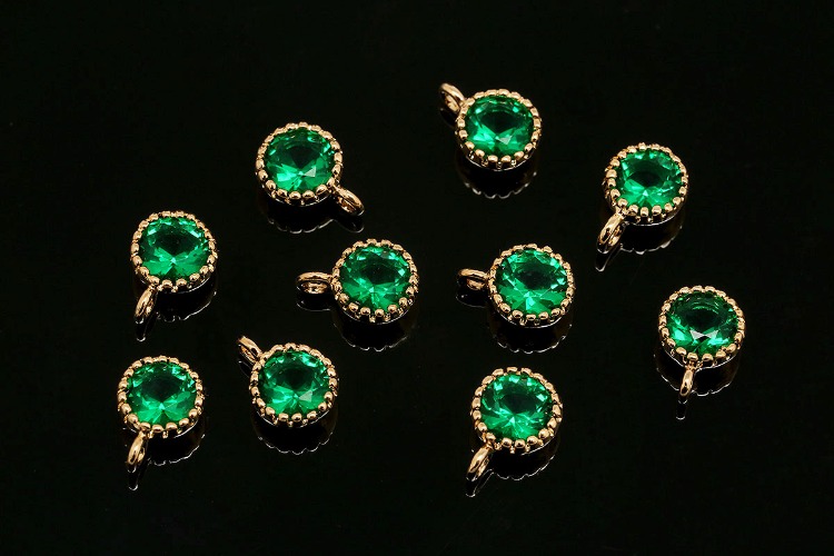 R082-Gold Plated-(2pcs)-Birthstone 5mm Round CZ Charms-May Emerald-Wholesale Charm, [PRODUCT_SEARCH_KEYWORD], JEWELFINGER-INBEAD, [CURRENT_CATE_NAME]