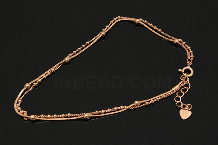 [W] A264-Pink Gold Plated-(3pcs)-SN130 4DC Ball+130F 5:5 25cm Ankle Bracelet-Wholesale Silver Ankle Bracelet, [PRODUCT_SEARCH_KEYWORD], JEWELFINGER-INBEAD, [CURRENT_CATE_NAME]