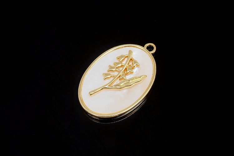 CH6131-Gold Plated Birth Flower-(1piece)-May Lily of the Valley-MOP Birth Flower Pendant-Floral Flower Tag Charm-Nickel Free-Wholesale Pendants, [PRODUCT_SEARCH_KEYWORD], JEWELFINGER-INBEAD, [CURRENT_CATE_NAME]