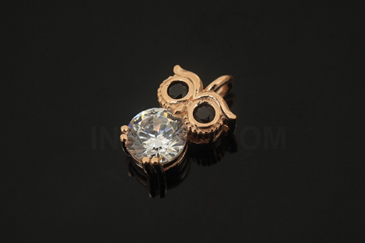 [W] V226-Pink Gold Plated-(5pcs)-Owl Charms-Wholesale Silver Charms, [PRODUCT_SEARCH_KEYWORD], JEWELFINGER-INBEAD, [CURRENT_CATE_NAME]