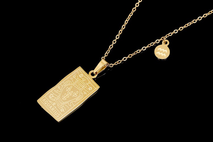 [W] ST002-PVD Gold Plated-(5pcs)-Aquarius-Stainless Steel Tarot Zodiac Card  Necklace, Double Sided Square Necklace,Horoscope Necklace,Waterproof-Wholesale Zodiac, [PRODUCT_SEARCH_KEYWORD], JEWELFINGER-INBEAD, [CURRENT_CATE_NAME]