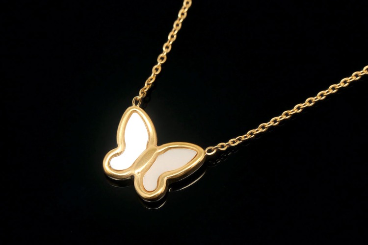 [W] ST015-PVD Gold Plated-(5pcs)-Stainless Steel Shell Butterfly Pendant Necklace,Tarnish Free Gold Necklaces for Women,Mother Of Pearl Necklace-Wholesale Chain, [PRODUCT_SEARCH_KEYWORD], JEWELFINGER-INBEAD, [CURRENT_CATE_NAME]