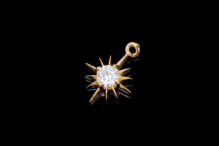 CH6132-Gold Plated-(1piece)-April Diamond-CZ Birthstone Pendant-Cubic Sun Charms-Birthstone Star Charms-Wholesale Charm, [PRODUCT_SEARCH_KEYWORD], JEWELFINGER-INBEAD, [CURRENT_CATE_NAME]