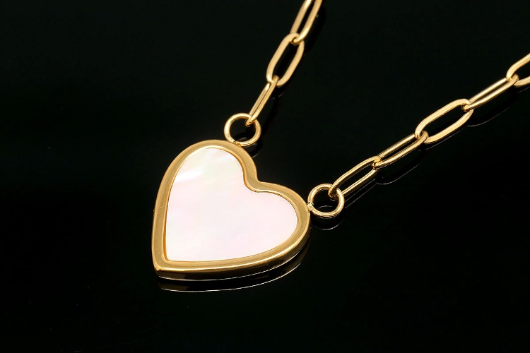 [W] ST014-PVD Gold Plated-(5pcs)-Stainless Steel Shell Heart Pendant Necklace,Tarnish Free Gold Necklaces for Women,Mother Of Pearl Necklace-Wholesale Chain, [PRODUCT_SEARCH_KEYWORD], JEWELFINGER-INBEAD, [CURRENT_CATE_NAME]
