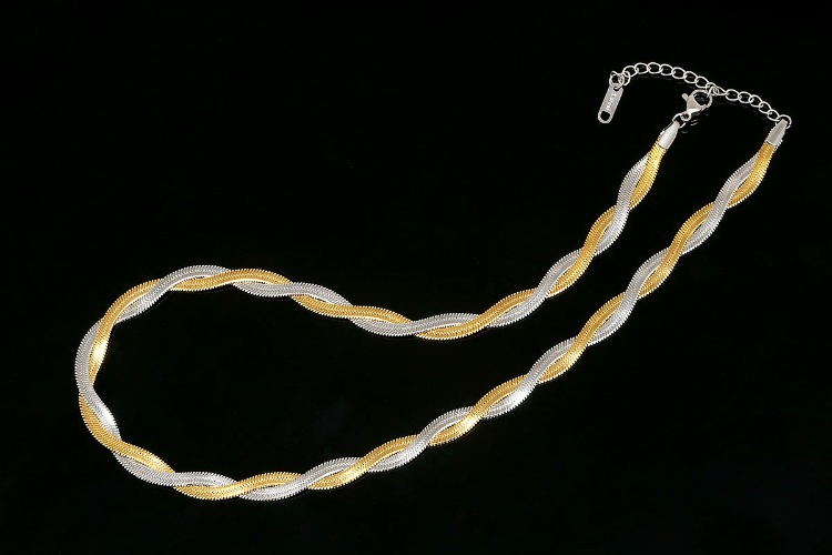 [W] ST007-PVD Gold&amp;Silver Plated-(5pcs)-Stainless Steel Double Snake Chain Necklace, Flat Snake Chain Necklace,Twisted Herringbone Chain, Waterproof-Wholesale Chain, [PRODUCT_SEARCH_KEYWORD], JEWELFINGER-INBEAD, [CURRENT_CATE_NAME]