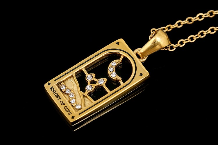 [W] ST003-PVD Gold Plated-(5pcs)-KNIGHT OF CUPS-Stainless Steel Tarot Zodiac Card  Necklace, Enamel Tarot Card Boho Pendant ,Horoscope Necklace,Waterproof-Wholesale Zodiac, [PRODUCT_SEARCH_KEYWORD], JEWELFINGER-INBEAD, [CURRENT_CATE_NAME]