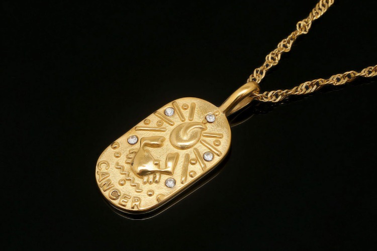 ST004-PVD Gold Plated-(1piece)-Cancer-Stainless Steel Zodiac Necklace, Personalised Necklace,Horoscope Sign Necklace,Waterproof-Wholesale Zodiac, [PRODUCT_SEARCH_KEYWORD], JEWELFINGER-INBEAD, [CURRENT_CATE_NAME]