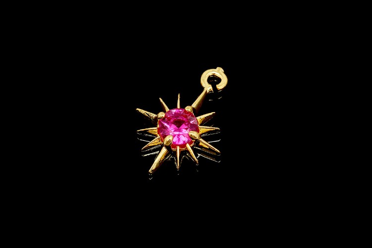 CH6132-Gold Plated-(1piece)-July Ruby-CZ Birthstone Pendant-Cubic Sun Charms-Birthstone Star Charms-Wholesale Charm, [PRODUCT_SEARCH_KEYWORD], JEWELFINGER-INBEAD, [CURRENT_CATE_NAME]