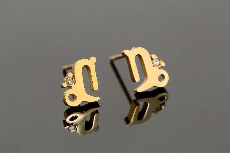 ST001-PVD Gold Plated-(1pairs)-6*7mm Capricorn-CZ Stainless Steel Zodiac Horoscope Stud Earrings,Constellation Jewelry Birth Signs,Waterproof, Anti-allergic, Anti-tanish-Wholesale Zodiac, [PRODUCT_SEARCH_KEYWORD], JEWELFINGER-INBEAD, [CURRENT_CATE_NAME]