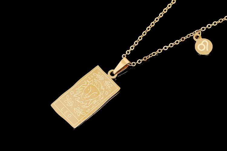 [W] ST002-PVD Gold Plated-(5pcs)-Leo-Stainless Steel Tarot Zodiac Card  Necklace, Double Sided Square Necklace,Horoscope Necklace,Waterproof-Wholesale Zodiac, [PRODUCT_SEARCH_KEYWORD], JEWELFINGER-INBEAD, [CURRENT_CATE_NAME]