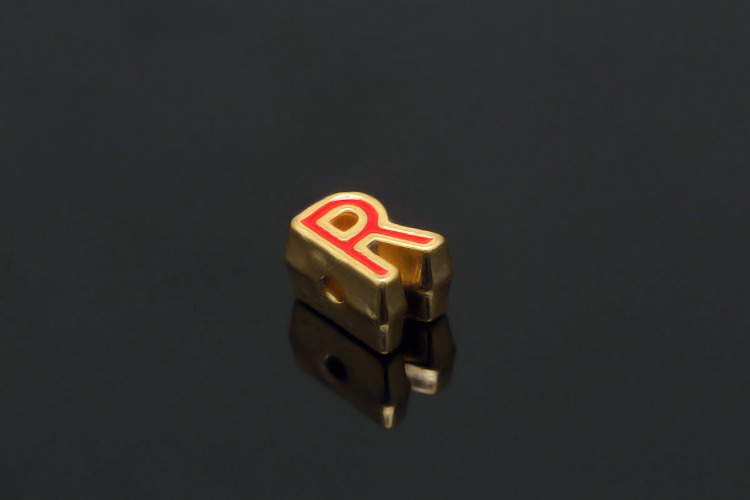 EM005-Gold Plated Red Enamel Initial R-(1piece)-Double Sided Enamel Initial Beads,Red Alphabet Beads,Red &amp; Gold Outline Symbol Beads for Stretch Bracelets-Wholesale Initials, [PRODUCT_SEARCH_KEYWORD], JEWELFINGER-INBEAD, [CURRENT_CATE_NAME]