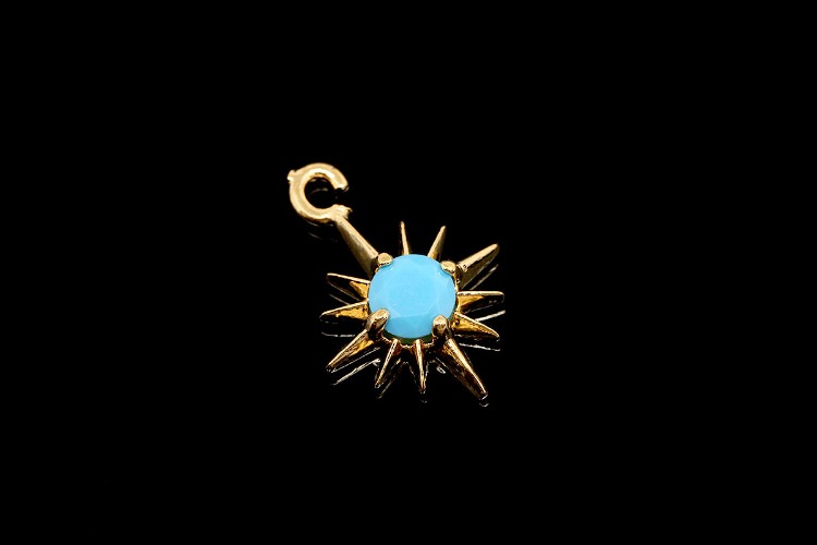 CH6132-Gold Plated-(1piece)-December Turquoise-CZ Birthstone Pendant-Cubic Sun Charms-Birthstone Star Charms-Wholesale Charm, [PRODUCT_SEARCH_KEYWORD], JEWELFINGER-INBEAD, [CURRENT_CATE_NAME]