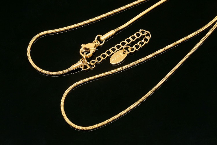 [W] ST008-PVD Gold Plated-(5pcs)-Stainless Steel 1.3mm Snake Chain Necklace, Round Thin Snake Chain Necklace,Minimalist Snake Chain, Waterproof-Wholesale Chain, [PRODUCT_SEARCH_KEYWORD], JEWELFINGER-INBEAD, [CURRENT_CATE_NAME]