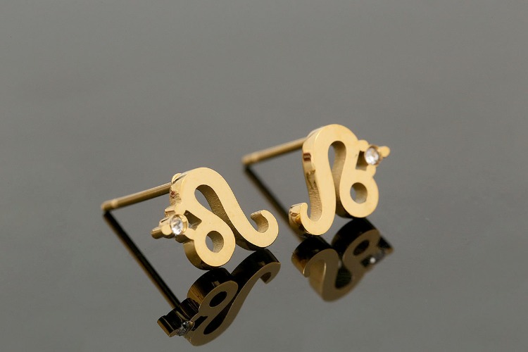 [W] ST001-PVD Gold Plated-(5pairs)-7*8mm Leo-CZ Stainless Steel Zodiac Horoscope Stud Earrings,Constellation Jewelry Birth Signs,Waterproof, Anti-allergic, Anti-tanish-Wholesale Zodiac, [PRODUCT_SEARCH_KEYWORD], JEWELFINGER-INBEAD, [CURRENT_CATE_NAME]