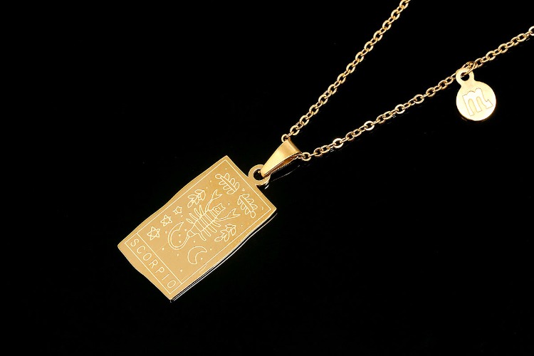[W] ST002-PVD Gold Plated-(5pcs)-Scorpio-Stainless Steel Tarot Zodiac Card  Necklace, Double Sided Square Necklace,Horoscope Necklace,Waterproof-Wholesale Zodiac, [PRODUCT_SEARCH_KEYWORD], JEWELFINGER-INBEAD, [CURRENT_CATE_NAME]