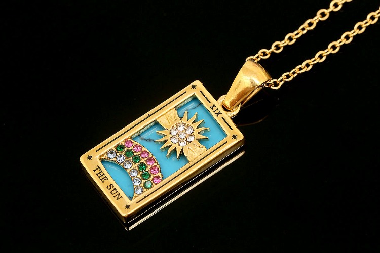 [W] ST003-PVD Gold Plated-(5pcs)-THE SUN-Stainless Steel Tarot Zodiac Card  Necklace, Enamel Tarot Card Boho Pendant ,Horoscope Necklace,Waterproof-Wholesale Zodiac, [PRODUCT_SEARCH_KEYWORD], JEWELFINGER-INBEAD, [CURRENT_CATE_NAME]