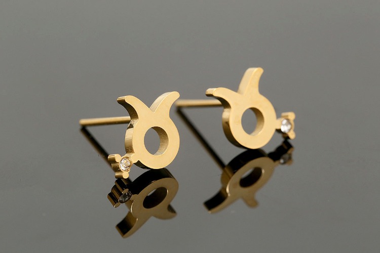 [W] ST001-PVD Gold Plated-(5pairs)-8*8mm Taurus-CZ Stainless Steel Zodiac Horoscope Stud Earrings,Constellation Jewelry Birth Signs,Waterproof, Anti-allergic, Anti-tanish-Wholesale Zodiac, [PRODUCT_SEARCH_KEYWORD], JEWELFINGER-INBEAD, [CURRENT_CATE_NAME]