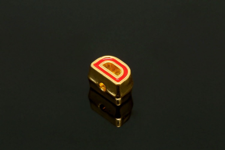 EM005-Gold Plated Red Enamel Initial D-(1piece)-Double Sided Enamel Initial Beads,Red Alphabet Beads,Red &amp; Gold Outline Symbol Beads for Stretch Bracelets-Wholesale Initials, [PRODUCT_SEARCH_KEYWORD], JEWELFINGER-INBEAD, [CURRENT_CATE_NAME]