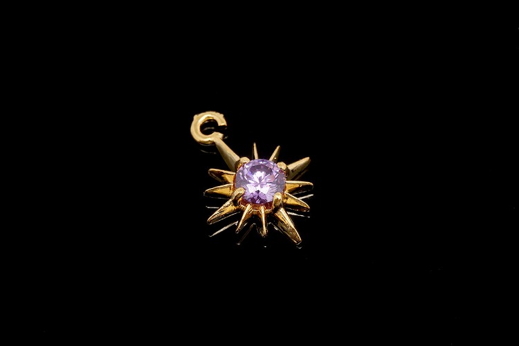 CH6132-Gold Plated-(1piece)-February Amethyst-CZ Birthstone Pendant-Cubic Sun Charms-Birthstone Star Charms-Wholesale Charm, [PRODUCT_SEARCH_KEYWORD], JEWELFINGER-INBEAD, [CURRENT_CATE_NAME]
