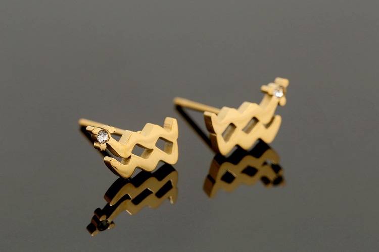 ST001-PVD Gold Plated-(1pairs)-9.5*6mm Aquarius-CZ Stainless Steel Zodiac Horoscope Stud Earrings,Constellation Jewelry Birth Signs,Waterproof, Anti-allergic, Anti-tanish-Wholesale Zodiac, [PRODUCT_SEARCH_KEYWORD], JEWELFINGER-INBEAD, [CURRENT_CATE_NAME]