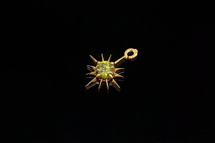 [W] CH6132-Gold Plated-(10pcs)-August Peridot-CZ Birthstone Pendant-Cubic Sun Charms-Birthstone Star Charms-Wholesale Charm, [PRODUCT_SEARCH_KEYWORD], JEWELFINGER-INBEAD, [CURRENT_CATE_NAME]