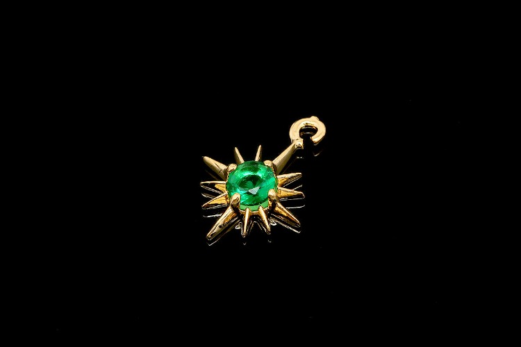 CH6132-Gold Plated-(1piece)-May Emerald-CZ Birthstone Pendant-Cubic Sun Charms-Birthstone Star Charms-Wholesale Charm, [PRODUCT_SEARCH_KEYWORD], JEWELFINGER-INBEAD, [CURRENT_CATE_NAME]