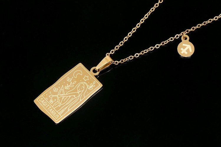 [W] ST002-PVD Gold Plated-(5pcs)-Sagittarius-Stainless Steel Tarot Zodiac Card  Necklace, Double Sided Square Necklace,Horoscope Necklace,Waterproof-Wholesale Zodiac, [PRODUCT_SEARCH_KEYWORD], JEWELFINGER-INBEAD, [CURRENT_CATE_NAME]
