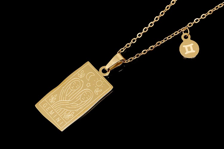 [W] ST002-PVD Gold Plated-(5pcs)-Gemini-Stainless Steel Tarot Zodiac Card  Necklace, Double Sided Square Necklace,Horoscope Necklace,Waterproof-Wholesale Zodiac, [PRODUCT_SEARCH_KEYWORD], JEWELFINGER-INBEAD, [CURRENT_CATE_NAME]