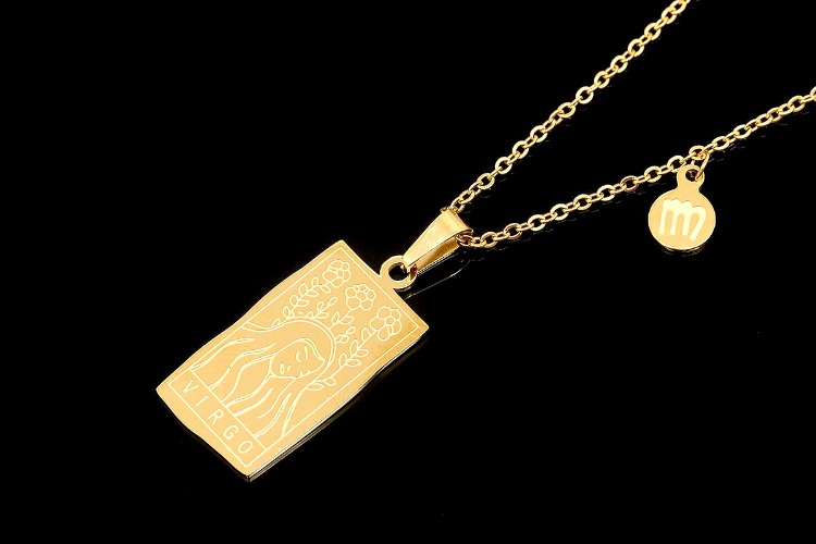 [W] ST002-PVD Gold Plated-(5pcs)-Virgo-Stainless Steel Tarot Zodiac Card  Necklace, Double Sided Square Necklace,Horoscope Necklace,Waterproof-Wholesale Zodiac, [PRODUCT_SEARCH_KEYWORD], JEWELFINGER-INBEAD, [CURRENT_CATE_NAME]