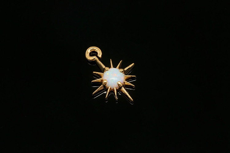 CH6132-Gold Plated-(1piece)-October Opal-CZ Birthstone Pendant-Cubic Sun Charms-Birthstone Star Charms-Wholesale Charm, [PRODUCT_SEARCH_KEYWORD], JEWELFINGER-INBEAD, [CURRENT_CATE_NAME]