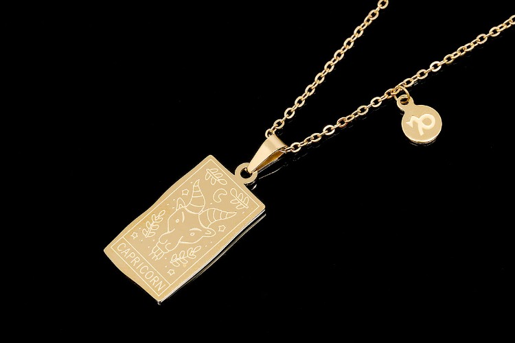 [W] ST002-PVD Gold Plated-(5pcs)-Capricorn-Stainless Steel Tarot Zodiac Card  Necklace, Double Sided Square Necklace,Horoscope Necklace,Waterproof-Wholesale Zodiac, [PRODUCT_SEARCH_KEYWORD], JEWELFINGER-INBEAD, [CURRENT_CATE_NAME]