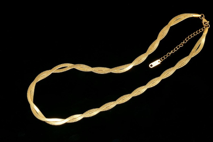 ST006-PVD Gold Plated-(1piece)-Stainless Steel Double Snake Chain Necklace, Flat Snake Chain Necklace,Twisted Herringbone Chain, Waterproof-Wholesale Chain, [PRODUCT_SEARCH_KEYWORD], JEWELFINGER-INBEAD, [CURRENT_CATE_NAME]