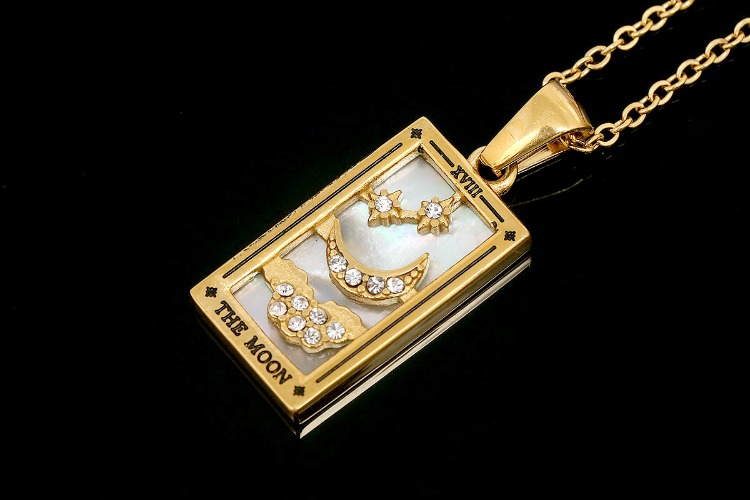 [W] ST003-PVD Gold Plated-(5pcs)-THE MOON-Stainless Steel Tarot Zodiac Card  Necklace, Enamel Tarot Card Boho Pendant ,Horoscope Necklace,Waterproof-Wholesale Zodiac, [PRODUCT_SEARCH_KEYWORD], JEWELFINGER-INBEAD, [CURRENT_CATE_NAME]