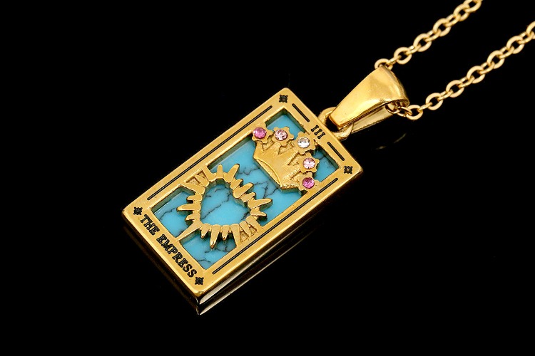 [W] ST003-PVD Gold Plated-(5pcs)-THE EMPRESS-Stainless Steel Tarot Zodiac Card  Necklace, Enamel Tarot Card Boho Pendant ,Horoscope Necklace,Waterproof-Wholesale Zodiac, [PRODUCT_SEARCH_KEYWORD], JEWELFINGER-INBEAD, [CURRENT_CATE_NAME]
