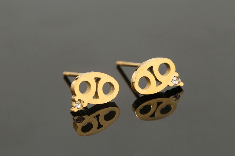 [W] ST001-PVD Gold Plated-(5pairs)-8*6.5mm Cancer-CZ Stainless Steel Zodiac Horoscope Stud Earrings,Constellation Jewelry Birth Signs,Waterproof, Anti-allergic, Anti-tanish-Wholesale Zodiac, [PRODUCT_SEARCH_KEYWORD], JEWELFINGER-INBEAD, [CURRENT_CATE_NAME]
