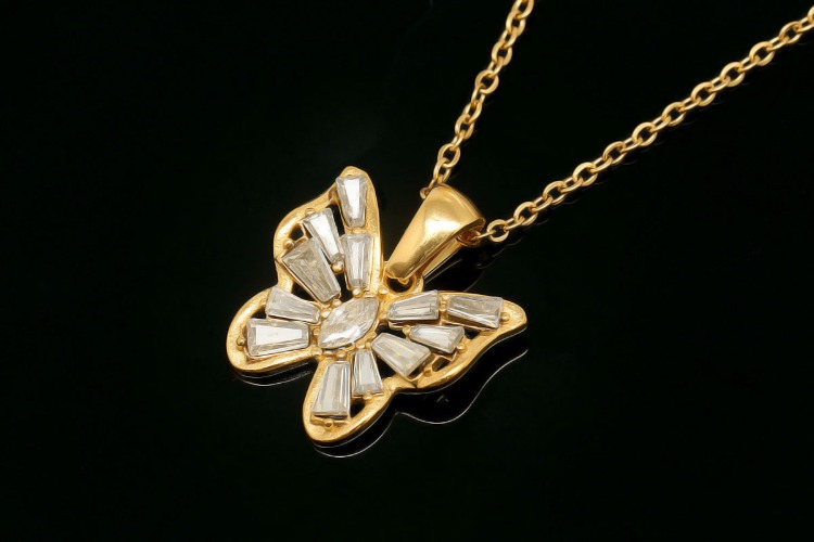 [W] ST018-PVD Gold Plated-(5pcs)-Stainless Steel Shell Butterfly Pendant Necklace,Tarnish Free Gold Necklaces for Women,CZ Butterfly Necklace-Wholesale Chain, [PRODUCT_SEARCH_KEYWORD], JEWELFINGER-INBEAD, [CURRENT_CATE_NAME]