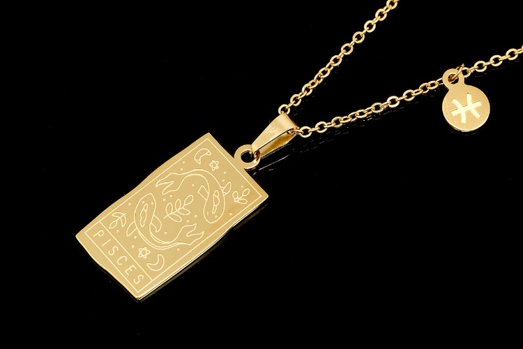 [W] ST002-PVD Gold Plated-(5pcs)-Pisces-Stainless Steel Tarot Zodiac Card  Necklace, Double Sided Square Necklace,Horoscope Necklace,Waterproof-Wholesale Zodiac, [PRODUCT_SEARCH_KEYWORD], JEWELFINGER-INBEAD, [CURRENT_CATE_NAME]