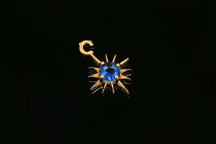 CH6132-Gold Plated-(1piece)-September Sapphire-CZ Birthstone Pendant-Cubic Sun Charms-Birthstone Star Charms-Wholesale Charm, [PRODUCT_SEARCH_KEYWORD], JEWELFINGER-INBEAD, [CURRENT_CATE_NAME]