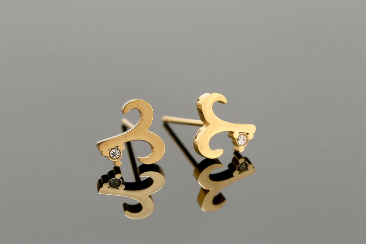 [W] ST001-PVD Gold Plated-(5pairs)-7.5*7mm Aries-CZ Stainless Steel Zodiac Horoscope Stud Earrings,Constellation Jewelry Birth Signs,Waterproof, Anti-allergic, Anti-tanish-Wholesale Zodiac, [PRODUCT_SEARCH_KEYWORD], JEWELFINGER-INBEAD, [CURRENT_CATE_NAME]