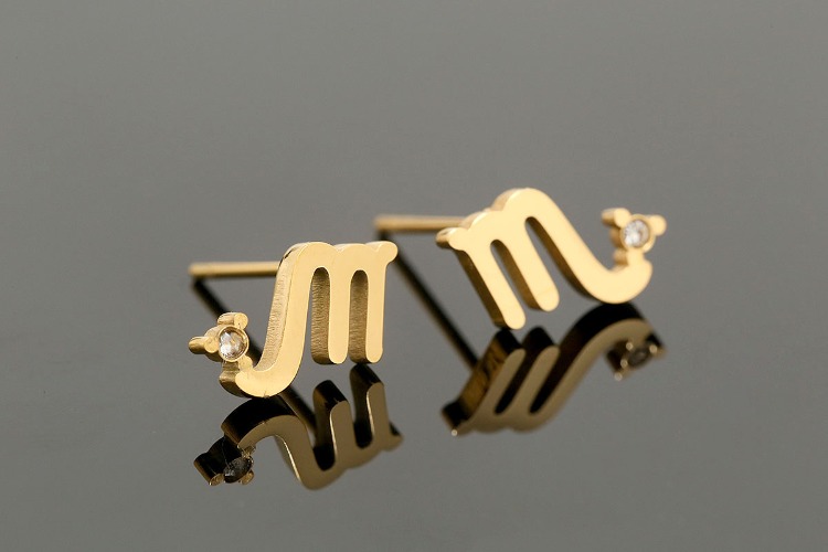 ST001-PVD Gold Plated-(1pairs)-10*7mm Scorpio-CZ Stainless Steel Zodiac Horoscope Stud Earrings,Constellation Jewelry Birth Signs,Waterproof, Anti-allergic, Anti-tanish-Wholesale Zodiac, [PRODUCT_SEARCH_KEYWORD], JEWELFINGER-INBEAD, [CURRENT_CATE_NAME]