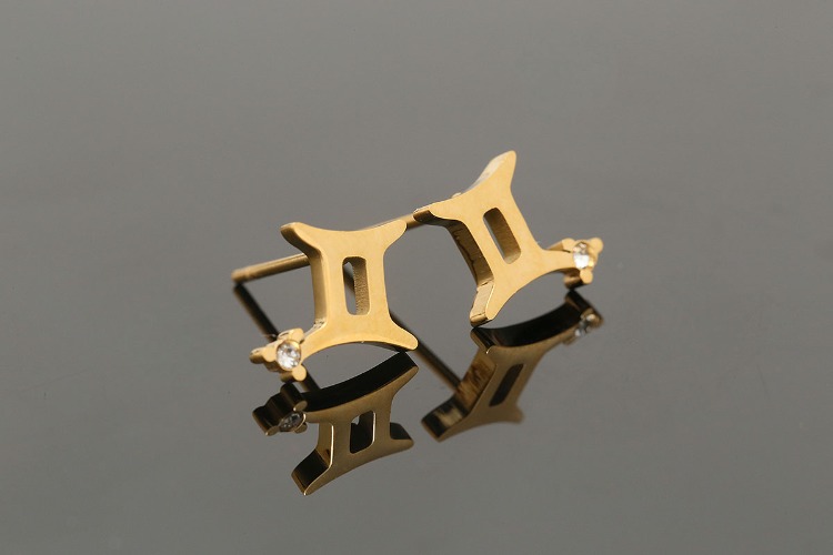 [W] ST001-PVD Gold Plated-(5pairs)-8.5*7.8mm Gemini-CZ Stainless Steel Zodiac Horoscope Stud Earrings,Constellation Jewelry Birth Signs,Waterproof, Anti-allergic, Anti-tanish-Wholesale Zodiac, [PRODUCT_SEARCH_KEYWORD], JEWELFINGER-INBEAD, [CURRENT_CATE_NAME]
