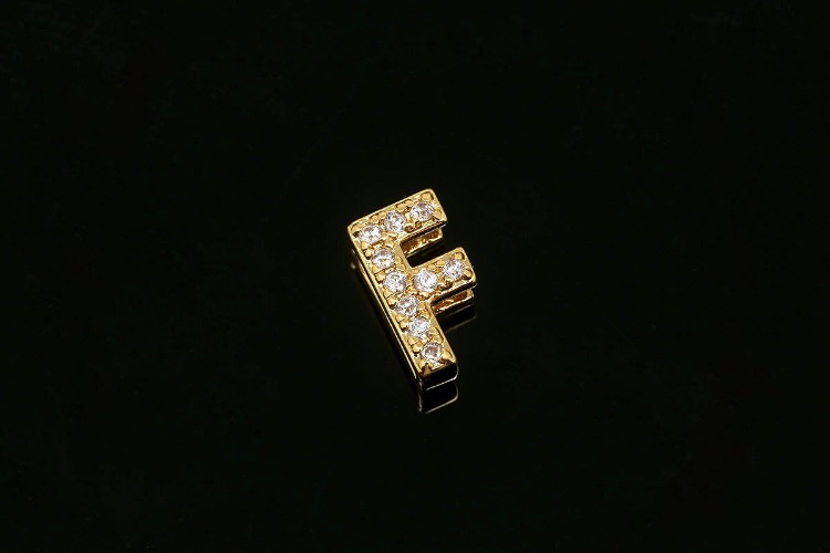 [W] EM006-Gold Plated Initial F-(10pcs)-Cubic Alphabet Letter Charm,CZ Initial Pendant,Nickel Free,Cubic Zirconia Letter,CZ On Brass Alphabet Letter-Wholesale Initials, [PRODUCT_SEARCH_KEYWORD], JEWELFINGER-INBEAD, [CURRENT_CATE_NAME]