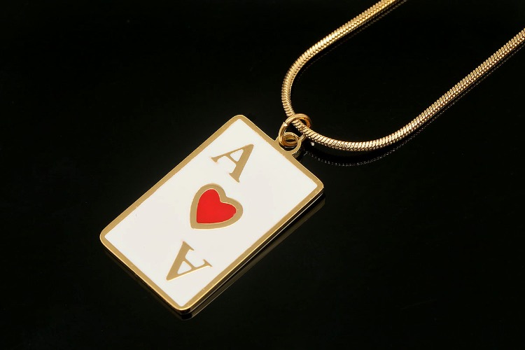 ST023-PVD Gold Plated-(1piece)-Stainless Steel Playing Card Charm Necklace,Tarnish Free Gold Necklaces ,Play Card Ace of Enamel Heart Necklace-Wholesale Chain, [PRODUCT_SEARCH_KEYWORD], JEWELFINGER-INBEAD, [CURRENT_CATE_NAME]
