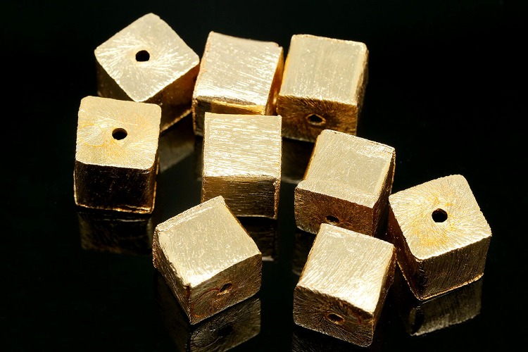 [W] ID011-Brushed Gold Plated-(1Strand)-8*8mm Brushed Cube Beads,Square Metal Beads,Gold Cube Drum Beads,Bracelet Beads, [PRODUCT_SEARCH_KEYWORD], JEWELFINGER-INBEAD, [CURRENT_CATE_NAME]